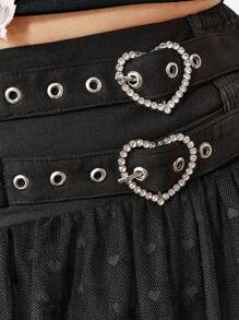 ROMWE EDITION 大码女式撞色荷叶边蕾丝迷你裙 - 黑色 - 查看 9