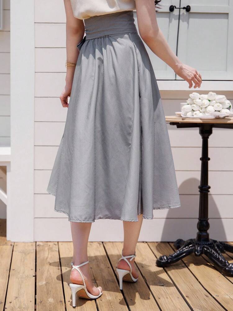 Striped Lace-Up A-Line Women Casual/Work Skirt