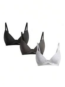Ocili Leisure 3pcs/Pack Women Minimalist Solid Color Thin Base Elastic Bras Comfortable Casual - Multicolor - View 1