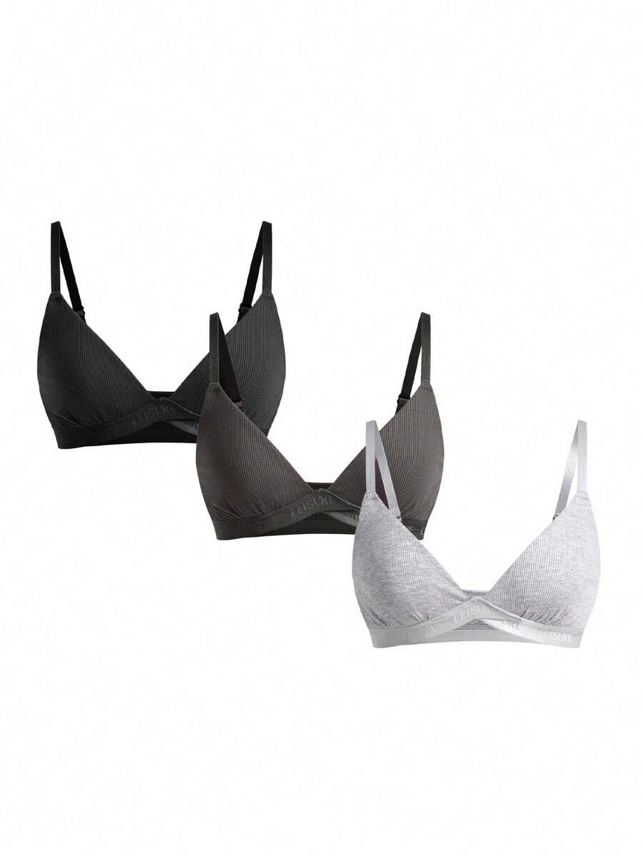 Ocili Leisure 3pcs/Pack Women Minimalist Solid Color Thin Base Elastic Bras Comfortable Casual - Multicolor - View 1