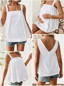 SHEIN Pregnant Women Casual Solid Color Sleeveless Back V-Neck Design Shirt Casual Vest - White - View 7