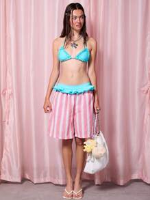 COUREZ Ensemble bikini avec Top triangle à volants et bas / Tenues de plage pour femme Tenues de vacances pour femme Vêtements d'été Y2K Vintage - Bleu azur - Voir 5