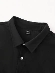 Manfinity Mode Men's Plus Size Black Business Shirt Elegant Long Sleeve Collared Top With Subtle Rhinestone Details And Smooth Woven Fabric For Professional Commuting , Fall - Black - View 6