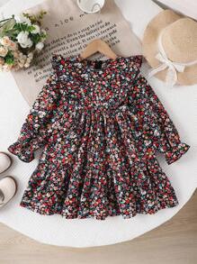 Emery Rose Kids Emery Rose Kids 年轻女孩碎花雪纺荷叶边泡泡袖休闲连衣裙 - 彩色 - 查看 9