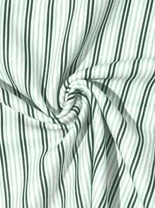 INAWLY Camiseta de mujer de cuello bajo con estampado de rayas blancas, ajustada, casual, para vacaciones, sexy - verde menta - Ver 3