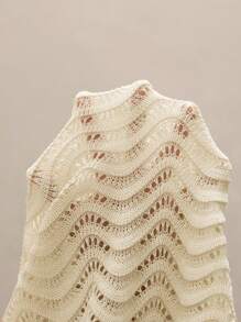 Swim Chiccia Women Solid Color Hollow Out Bell Sleeve Cover Up Dress For Summer Beach Vacation