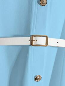 Franclia 法式优雅通勤风纯色领口金属装饰纽扣短袖腰带装饰女式衬衫，适合大学穿着