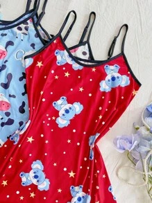 SHEIN Set de 4 piezas de camisola de noche con estampado de animales de dibujos animados para mujer