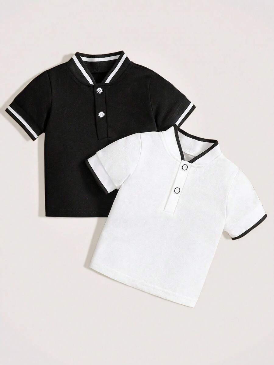 SHEIN Playful Pals 2入組寶寶男童優雅紳士針織短袖POLO衫，適用於夏季 - 彩色 - 查看 1