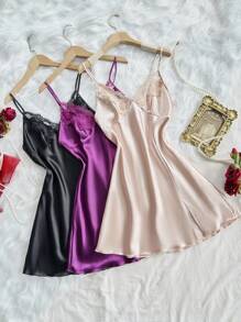 SilkySpell 3件套女士刺绣蕾丝性感睡袍组合套装 - 彩色 - 查看 6