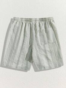 Manfinity VCAY Quần short nam dáng rộng, in họa tiết sọc dệt, có dây rút, eo có túi, quần short đến đầu gối, quần short đi nghỉ, quà tặng cho chồng, bạn trai - Nhiều màu - Xem 2