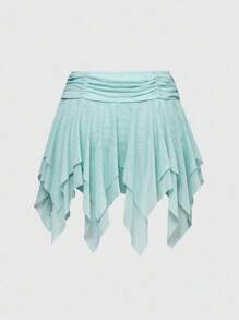 ROMWE Women Asymmetric Mesh Butterfly Decor Skirt, Spring - Blue - View 2