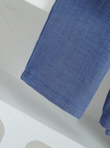 SHEIN Conjunto de 2 piezas para niñas jóvenes: blusa con lazo y manga larga + pantalones, conjunto con volantes y peplum, ropa de otoño e invierno