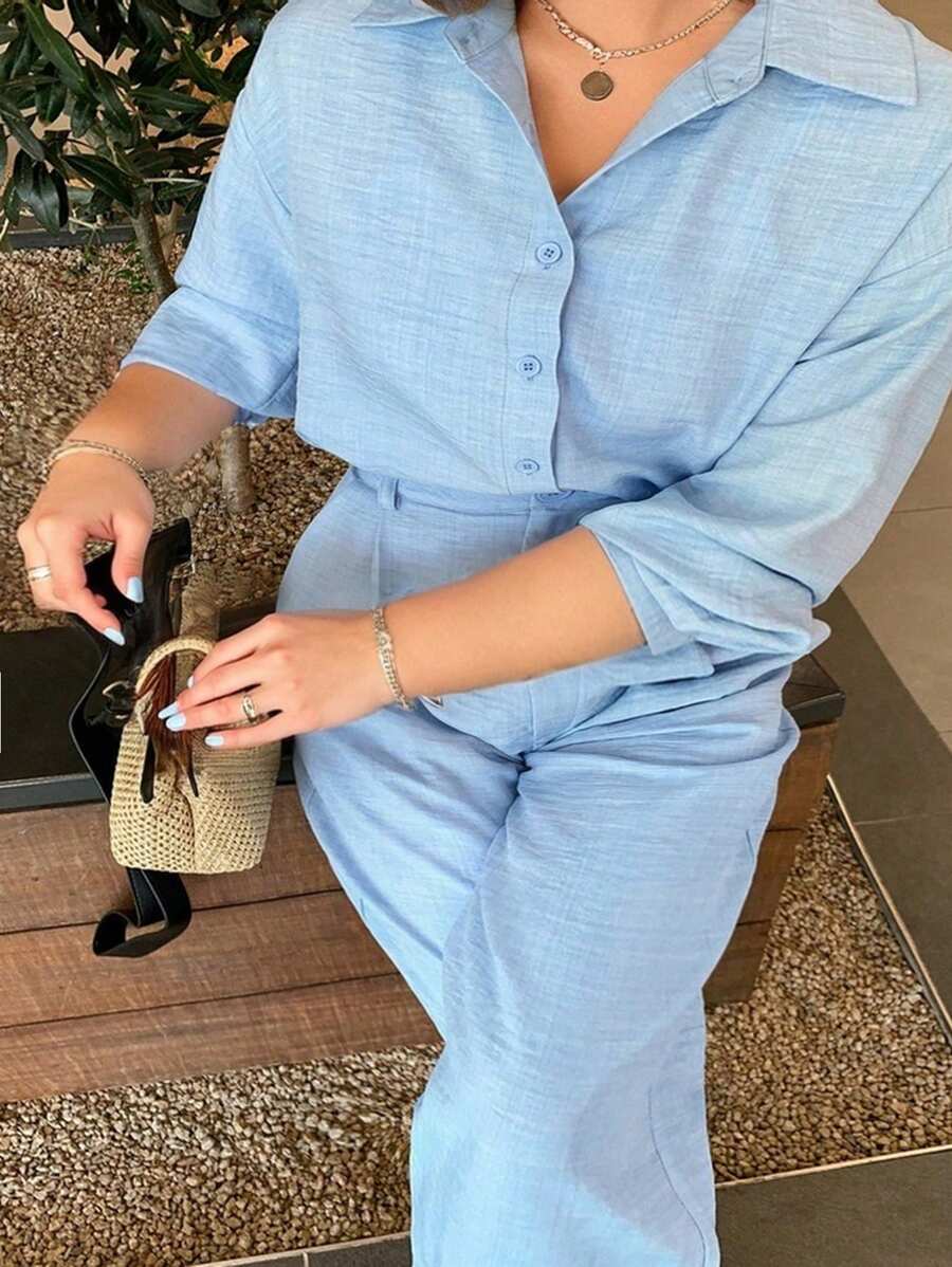 Dazy Plus 2pcs/Set High-End Blouse Top & Fashion Casual Pants, Plus Size Ladies Set