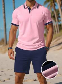 Manfinity Dauomo Men's Summer Casual Polo Shirt & Shorts Set - Multicolor - View 1
