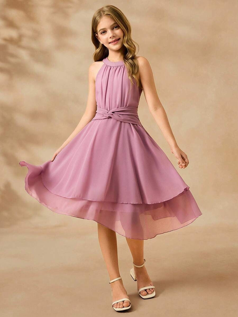 优雅紫色长款露背连衣裙，适合少女参加派对、宴会、节日、婚礼、生日、表演、舞会 - 紫色 - 查看 1