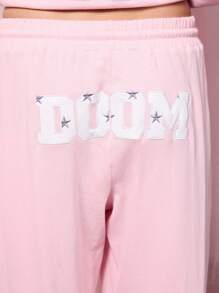 COUREZ 学院风印花宽松运动裤 / Y2K 夏季外出穿搭街头风夏季女装可爱 100% 纯棉复古款 - 淺粉色 - 查看 6