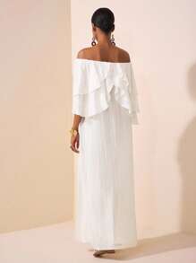 Zivah 2025 春夏新款露肩多褶下摆长裙，杏色，百搭设计，适合音乐节、复活节、圣帕特里克节、西部风、游牧风、生日派对、毕业典礼、学院风、日常休闲装、度假、邮轮旅行、海滩、日光浴、街头风、婚礼嘉宾、波西米亚风、通勤、早午餐、机场 - 杏色 - 查看 2