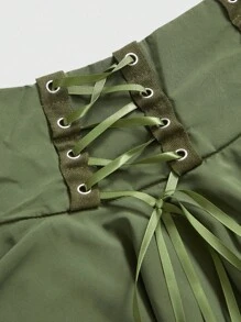 ROMWE Goth 自然风哥特嬉皮绿色不对称下摆索环系带蝴蝶结女式迷你裙