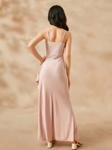 SHEIN Vestido asimétrico de hombros descubiertos, espalda descubierta, corte ceñido, con volantes, color azul marino, para adolescentes, adecuado para fiestas de cumpleaños, bailes de máscaras, fiestas, celebraciones festivas, actuaciones en el escenario, vestidos de Navidad, vestidos de Halloween, vestidos de Acción de Gracias, vestidos de fiesta, vestidos lisos - Rosa - Ver 2