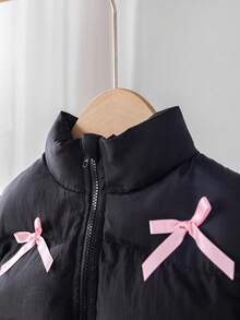 SHEIN 带蝴蝶结装饰的年轻女孩领夹克 - 黑色 - 查看 5