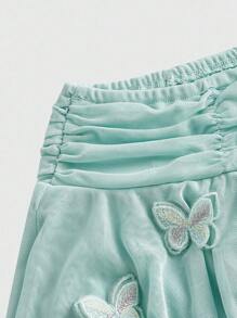 ROMWE Women Asymmetric Mesh Butterfly Decor Skirt, Spring - Blue - View 3