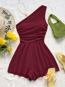 Soleia 女士夏季度假褶皱连体裤，适合早午餐、母亲节、毕业典礼、教堂、海滩、音乐节、机场、下午茶 - 酒紅色 - 查看 4