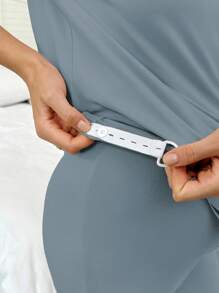 Moonlight&Mama 孕妇撞色前扣短袖上衣和长裤睡衣套装 - 藍色 - 查看 6