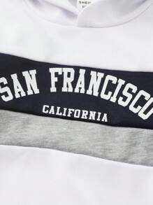 SHEIN 1 pieza Sudadera con capucha informal y cómoda con estampado de letras para niño, diseño de estampado de letras alegre, adecuado para salidas, deportes al aire libre, vuelta al colegio, otoño/invierno