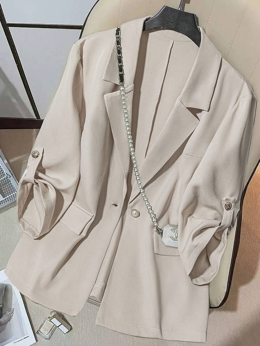 Elenzga 加大码纯色 3/4 袖优雅西装外套，适合春秋季节