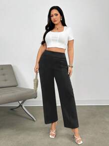 Firerie Kích thước lớn Của phụ nữ Đúng mốt Và Thanh lịch Đi làm Trắng Thẳng Quần - màu đen - Xem 4
