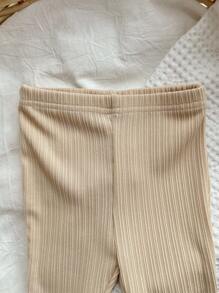 Baby Ruched Bow Front Tank Top & Flare Leg Trousers - Beige - View 5