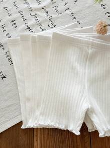 SHEIN LMoss Kids Bộ 5 quần short lưng thun dệt kim màu trơn cho bé gái - trắng - Xem 5