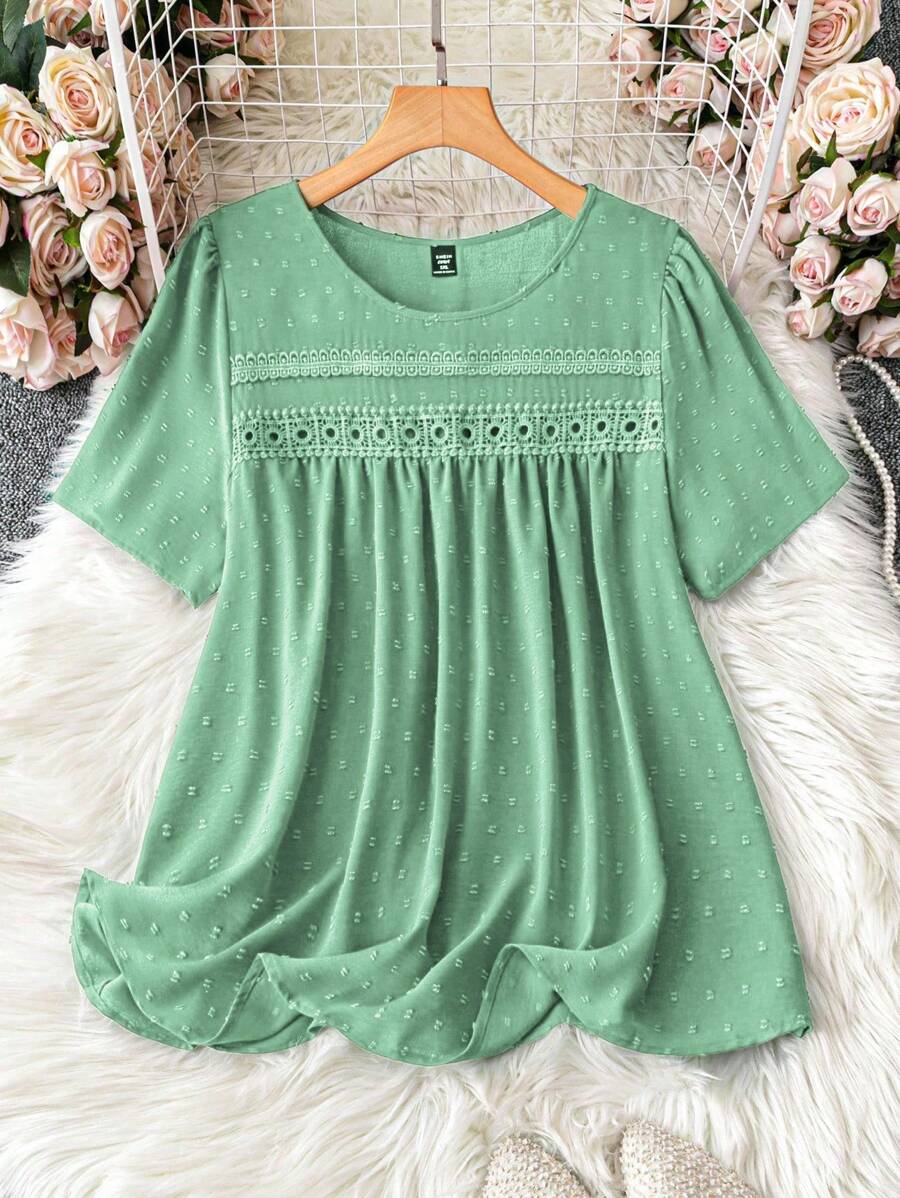 Camisa informal de jacquard liso para uso diario, tallas grandes, ropa para Año Nuevo - Verde - Ver 1