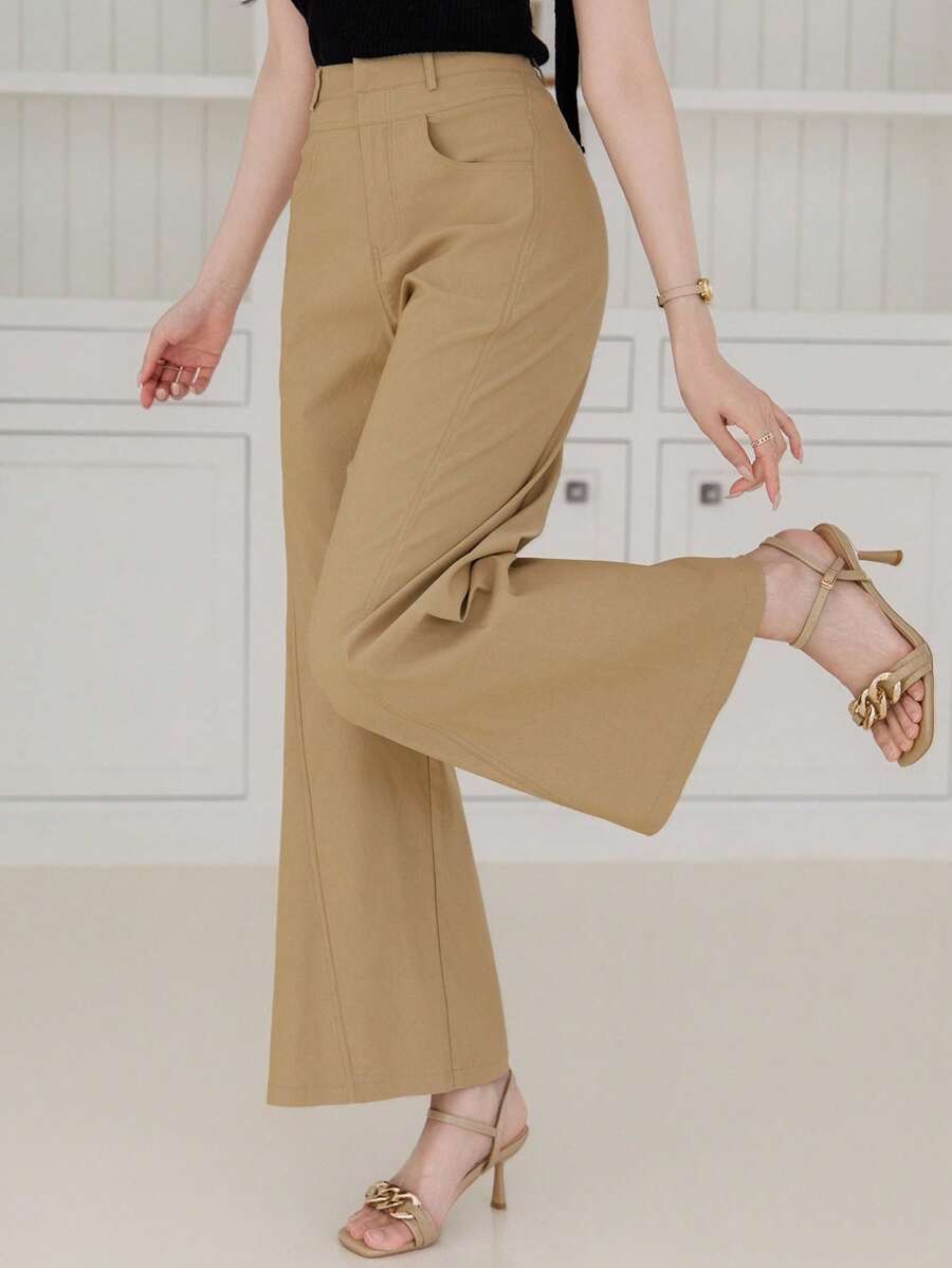 DAZY Damen einfarbige ausgestellte Lässig & Büro Hosen mit Taschen, Damenhosen