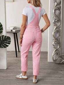 EMERY ROSE Women's Overall Casual Versatile Pocket Denim Jumpsuit - Baby Pink - View 3