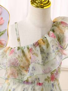 SHEIN Glamorique Kids Young Girl Floral Printed Dress, Fashion Design For Summer, Suitable For Everyday, Party, Gatherings, Showing Girl's Cute & Lively Charm,Easter