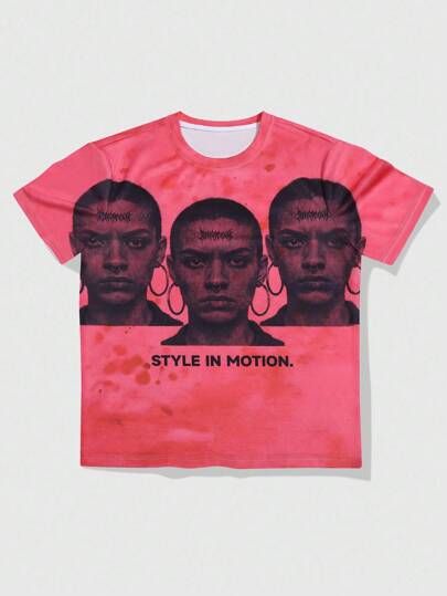 Street Life قميص آس كريو قصير الأكمام كاجوال للرجال مطبوع بنمط الحروف والصور