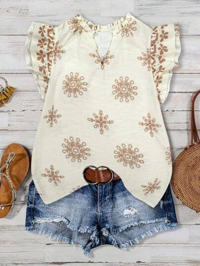 Franclia Women's Summer Casual/Office Ruffle V-Neck Fitted Blouse