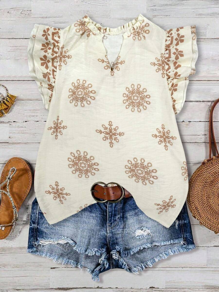 Franclia Women's Summer Casual/Office Ruffle V-Neck Fitted Blouse