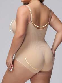 Plus Size Seamless One-Piece Tummy Control Shapewear - Apricot - View 2