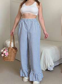 INAWLY Women's Plaid Wide Leg Loose Casual Pants, Versatile Fall Cloth For Women - Blue - View 2