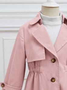 SHEIN Áo gió dài rộng cổ tròn màu trơn cho bé gái - Màu Hồng  San hô - Xem 3