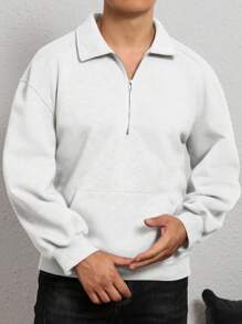 Manfinity Dauomo Men's Casual Versatile Solid Color Pullover Sweatshirt - White - View 4