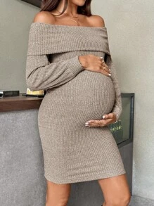 SHEIN Quần áo mùa thu, Quần áo mùa thu, Quần áo bà bầu Quần áo mùa thu Váy bầu hở vai tay dài màu trơn có gân Váy bầu Váy bầu hở vai Váy bầu tay dài Váy bầu màu be Váy bầu có gân - Màu Khaki - Xem 7