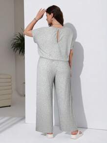 SHEIN EZwear Mono informal de manga corta acanalado de talla grande en gris, para primavera/verano