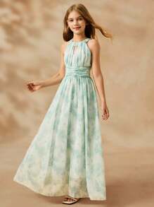 优雅奢华浅绿色少女长裙，适合派对、宴会、晚会、节日、婚礼、花童、独奏会和生日礼物 - 綠色 - 查看 8
