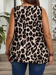 EMERY ROSE Plus Size Vintage Leopard Print Pleated Wide Strap Loose Tank Top, Versatile For Spring/Summer Outings Suitable For Going Out - Multicolor - View 2