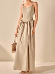 CLARA VERO Vestido maxi con escote en V, espalda descubierta y tirantes de algodón, vestido maxi elegante y a la moda para bodas de verano