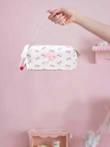 ROMWE Kawaii Tas Kosmetik Organizer dengan Hiasan Pita Mutiara, Dompet Resleting dan Rantai Mutiara - MultiWarna - View 6